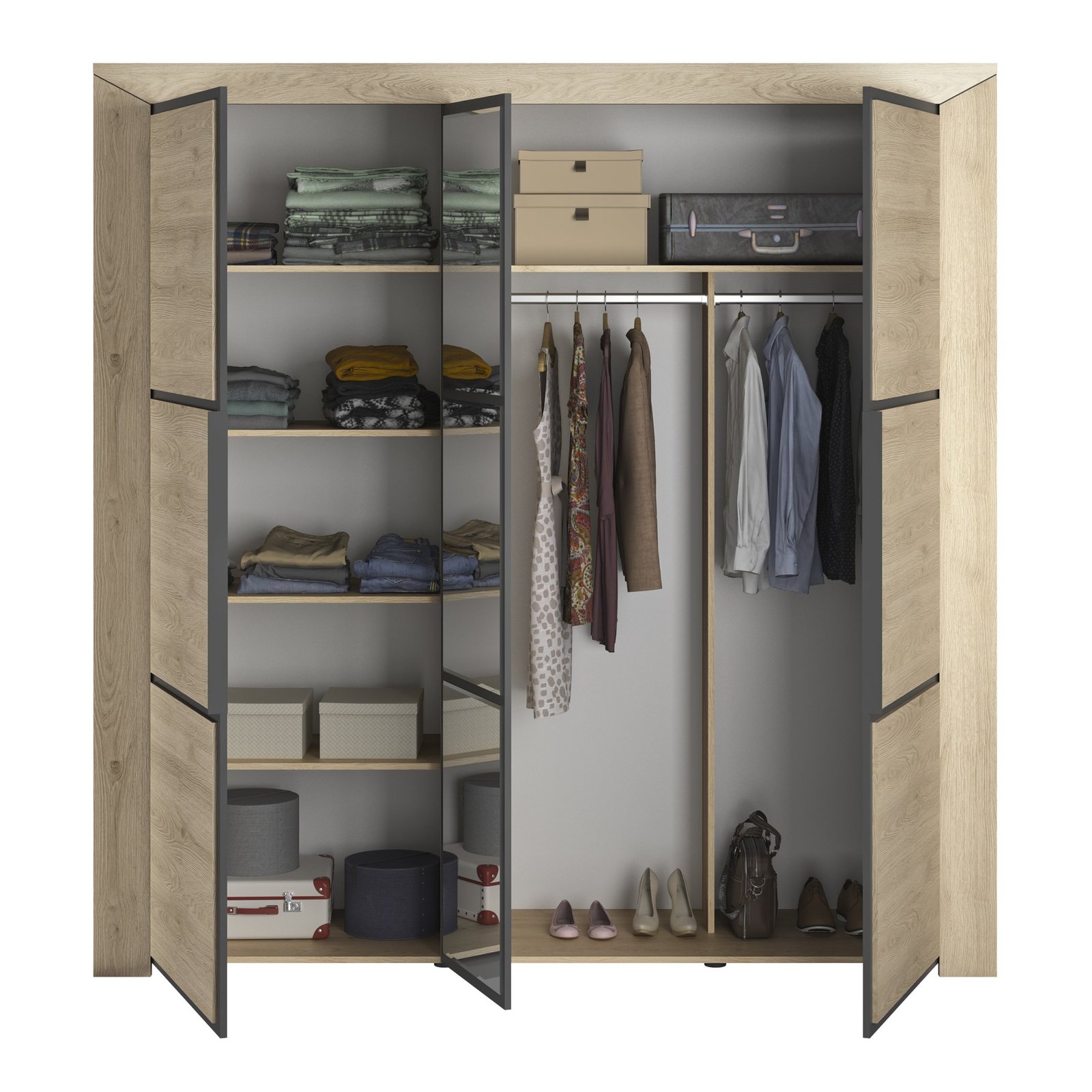 Kleiderschrank 3-türig - Kastanien-natürliche Beige - BRUGGE – Bild 3