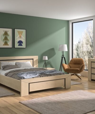 Alternative view of Lit Beige BRUGGE Châtaignier naturel  180X200