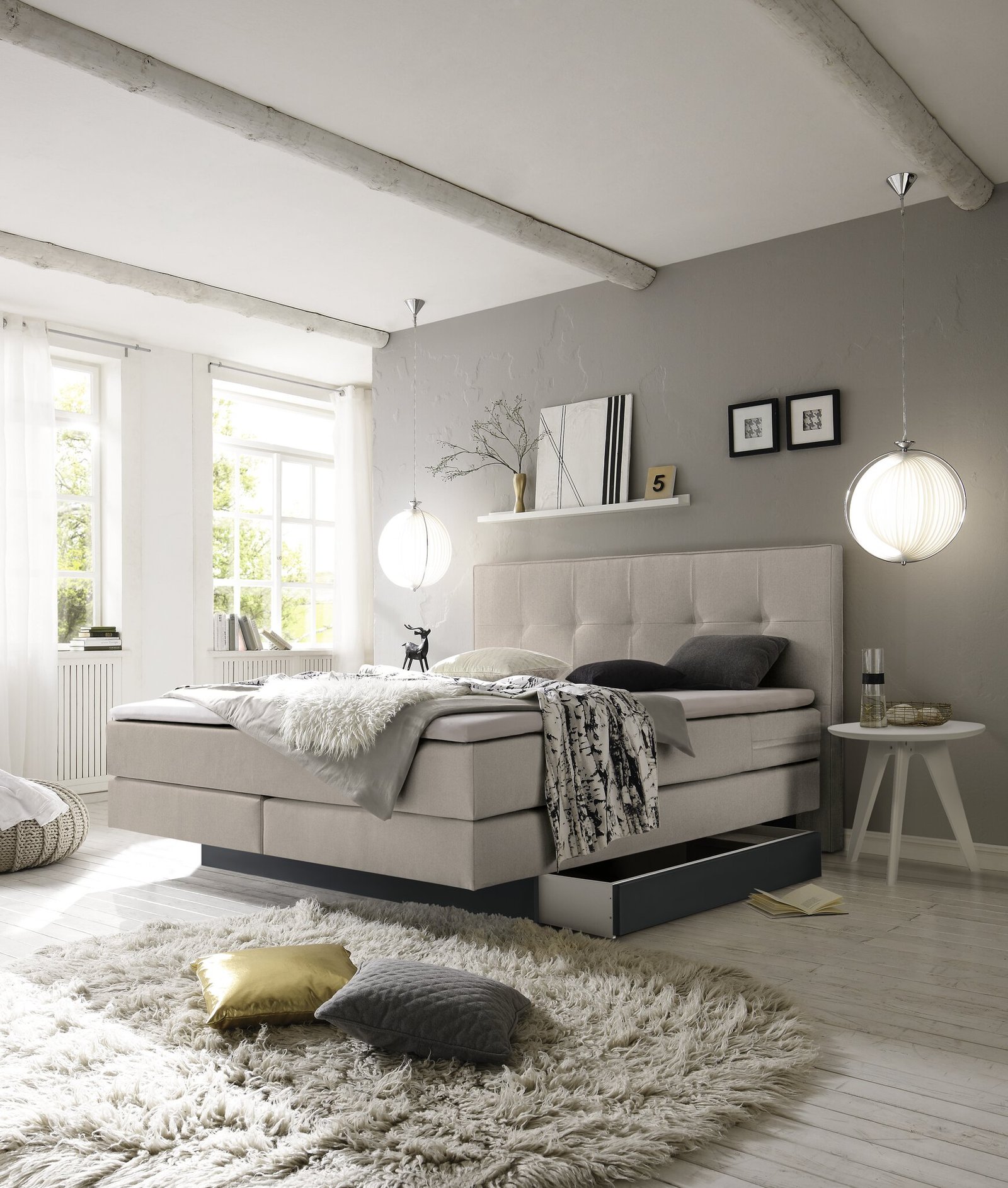Lit boxspring incl. espace de rangement Miami Hasena 140x200 cm Beige / Anthracite – Image 2