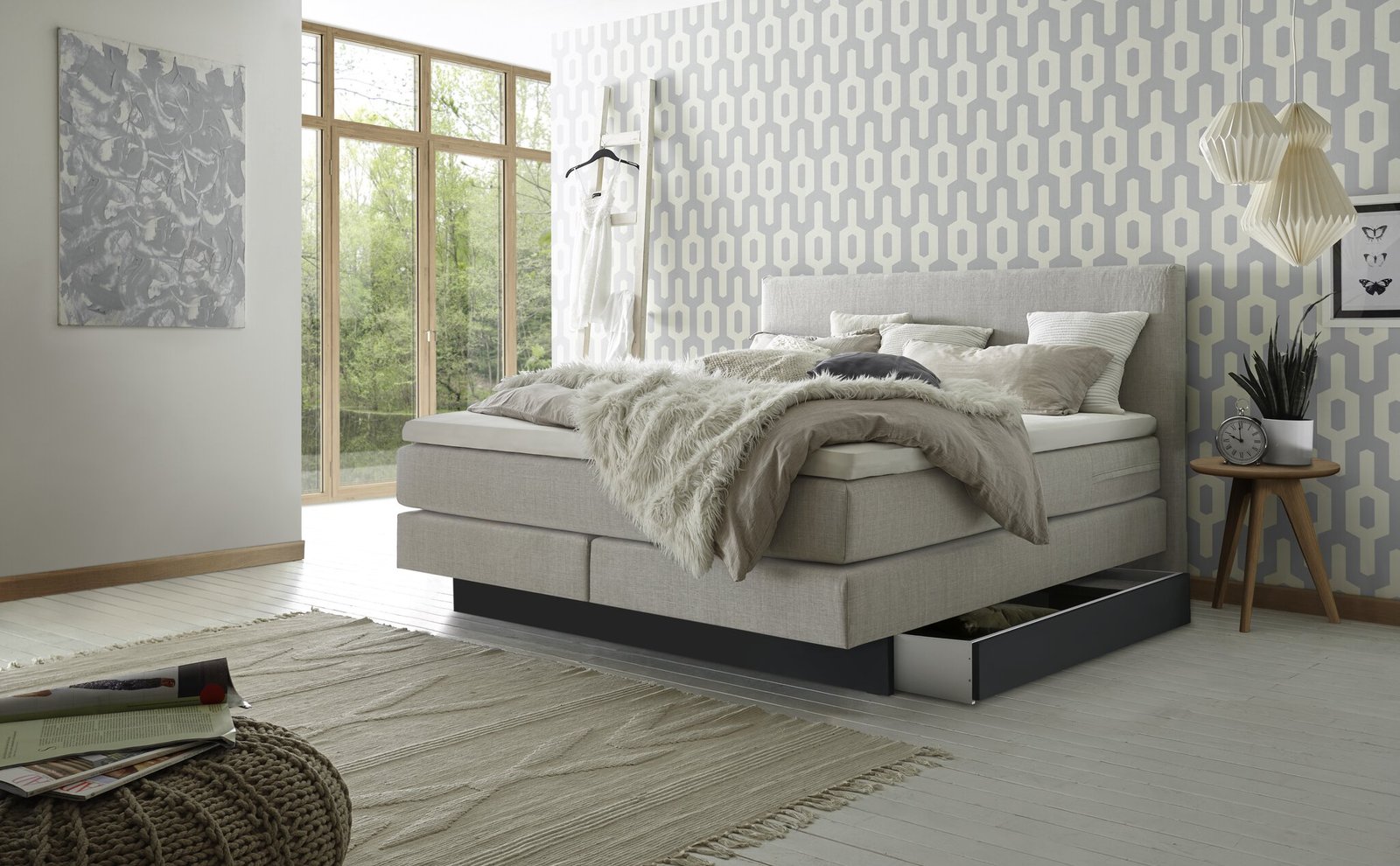 Boxspring bett inkl. stauraum Denver Hasena 140x200 cm Grau / Anthrazit – Bild 2