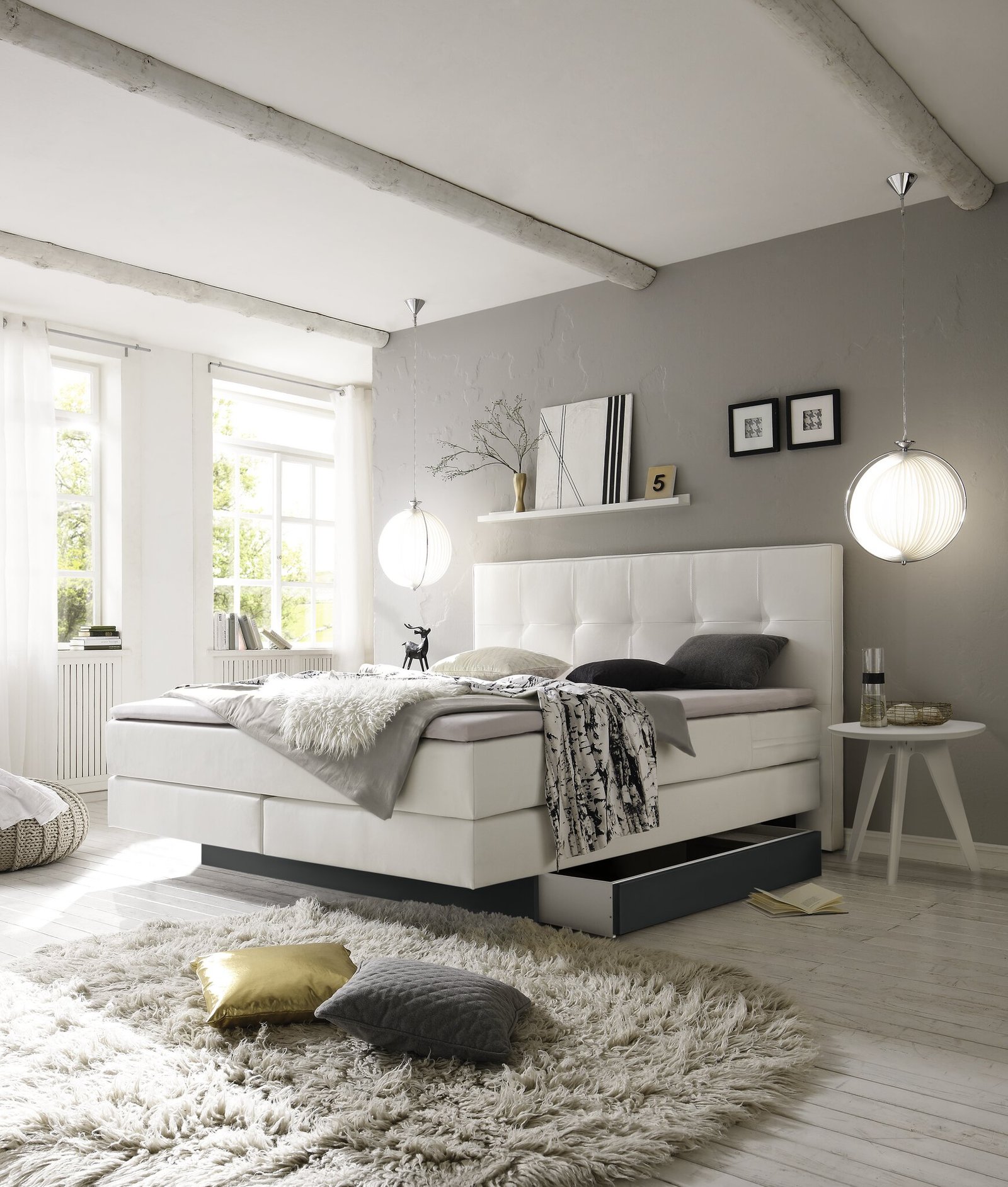 Lit boxspring incl. espace de rangement Miami Hasena 160x200 cm Blanc / Anthracite – Image 2