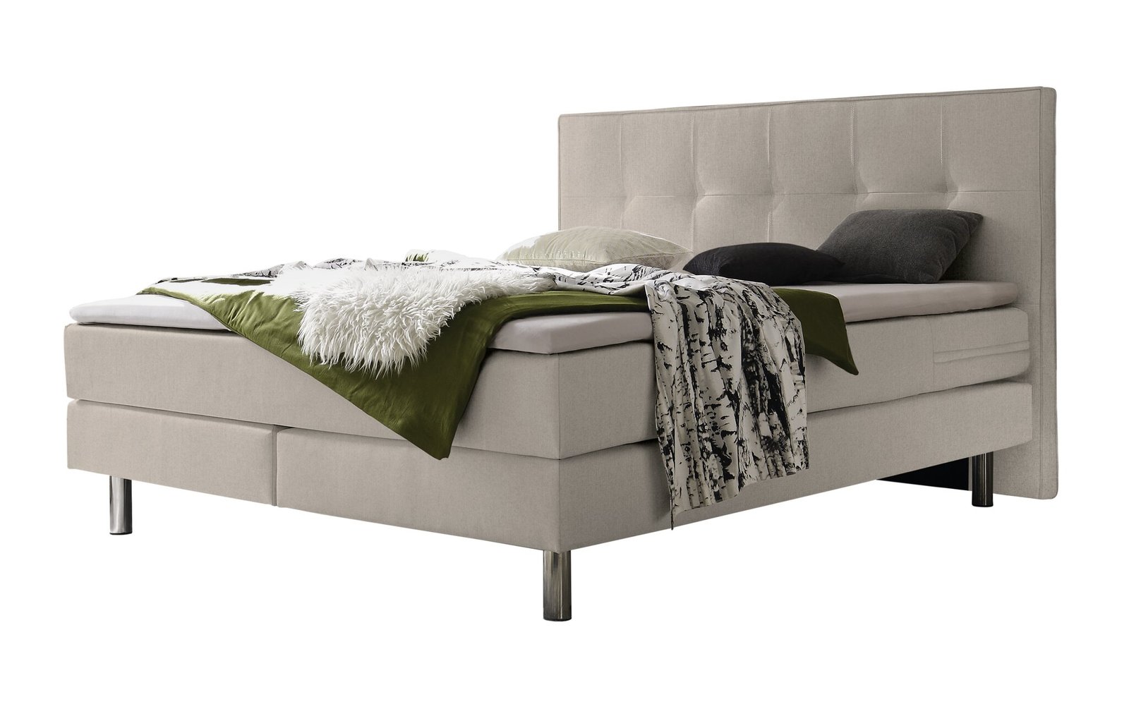 Boxspring bett Blume Hasena 160x200 cm, Grau/Silber / Beige