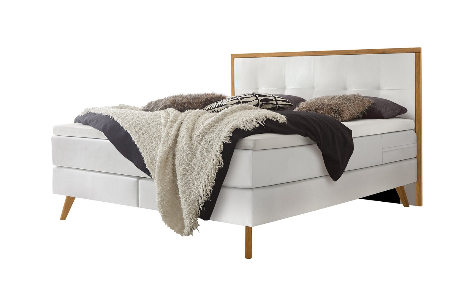 Boxspring bett Nordic Hasena 180x200 cm, Weiß / Braun