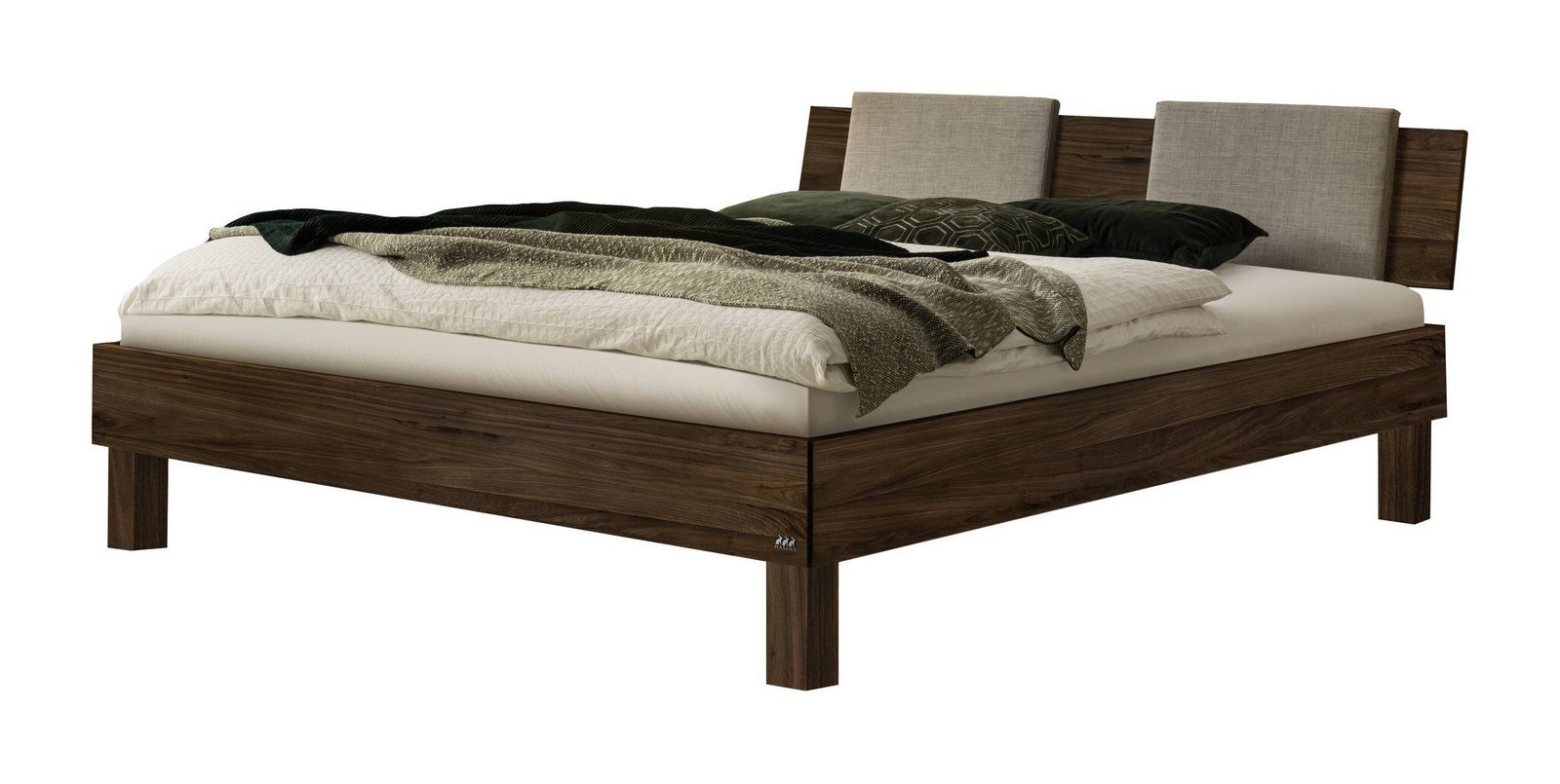 Bett Piemonte Hasena Nussbaum massiv 335-Pepe grey 160x200 cm Grau / Braun