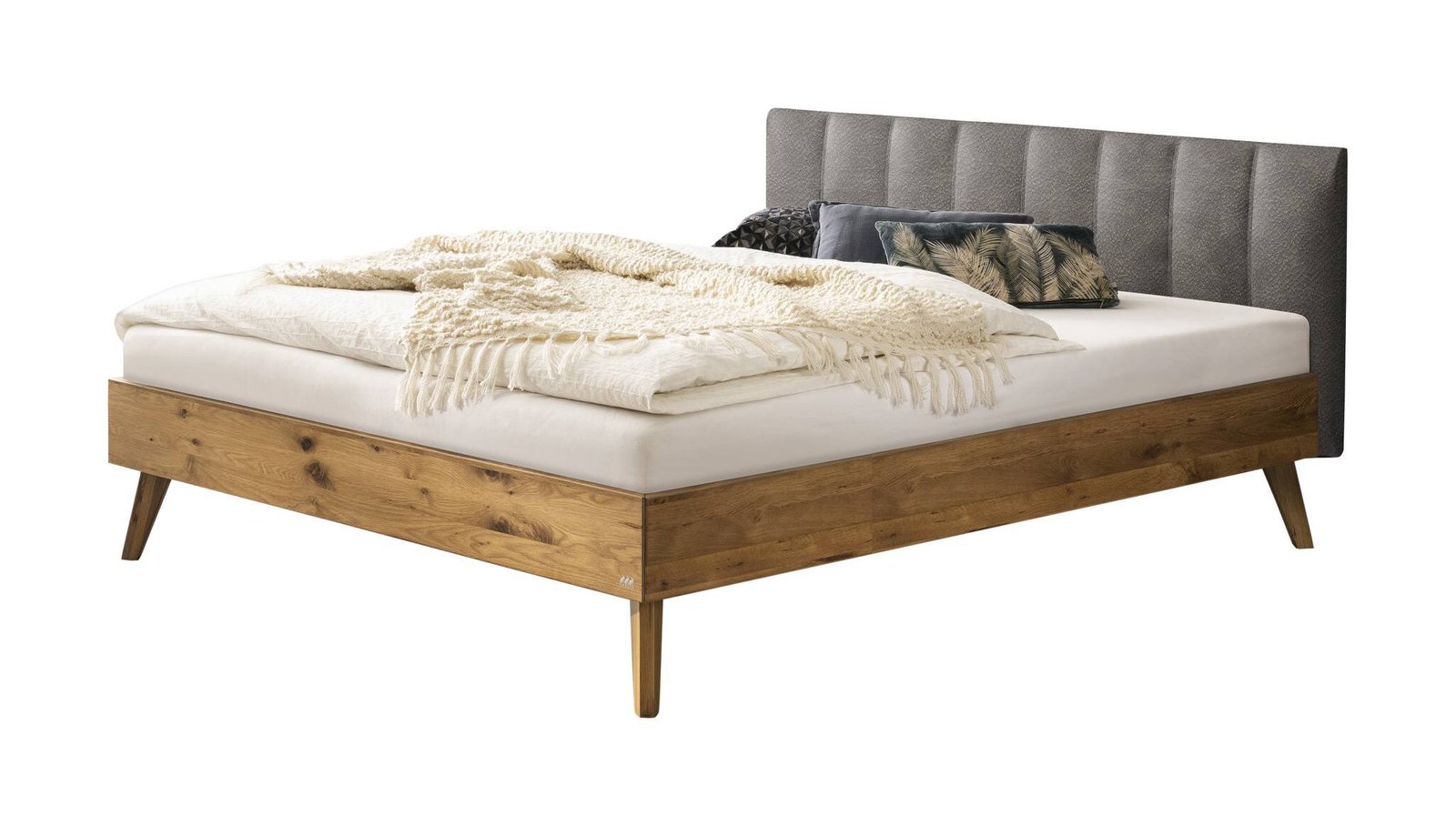 Bett Elia Hasena Eiche massivholz-721-Buffalo grey 140x200 cm Grau / Braun