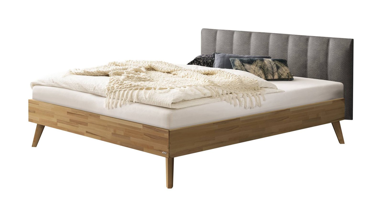 Bett Elia Hasena Buche herz rot massiv aus holz 721-Buffalo grey 180x200 cm Grau / Braun