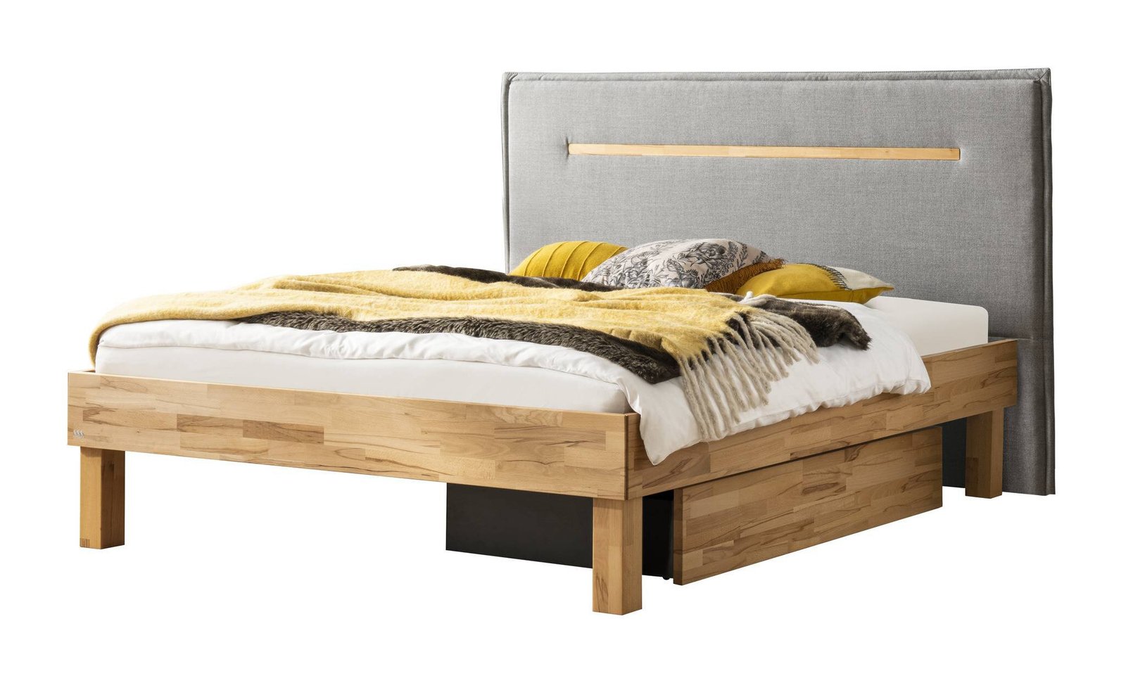 Lit Anna Hasena Hêtre coeur rouge bois massif 390-Alpina lightgrey 160x200 cm Gris / Brun