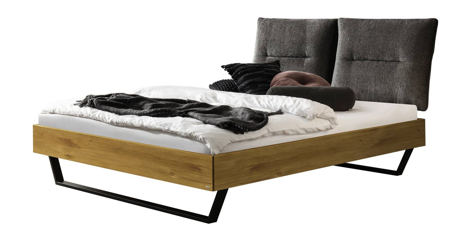 Bett Totti Hasena Eiche massivholz-751-Fusio anthracit 140x200 cm Anthrazit / Braun