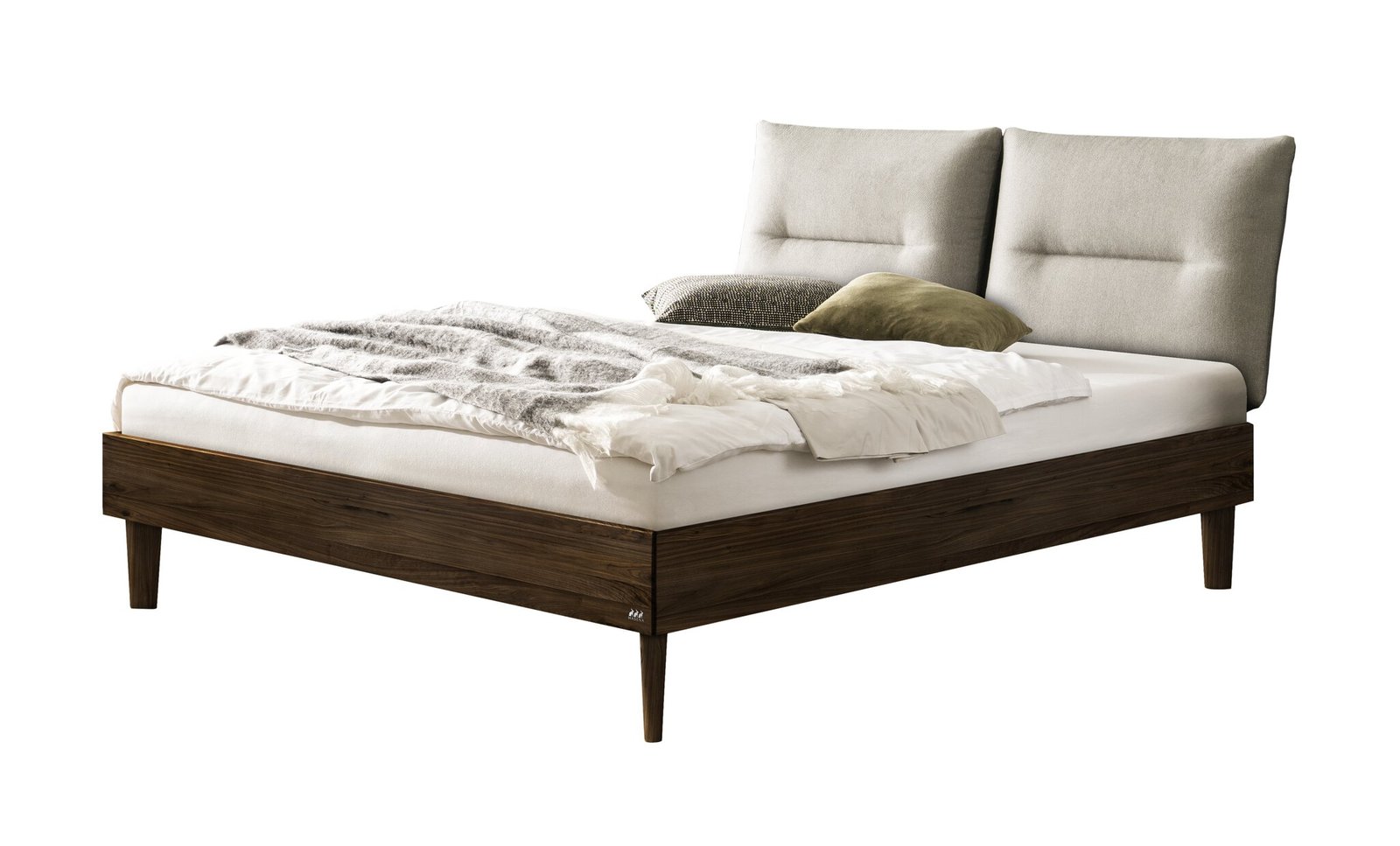 Bett Emilia Hasena Nussbaum massiv 730-Cyclo cream 160x200 cm, Weiß / Braun