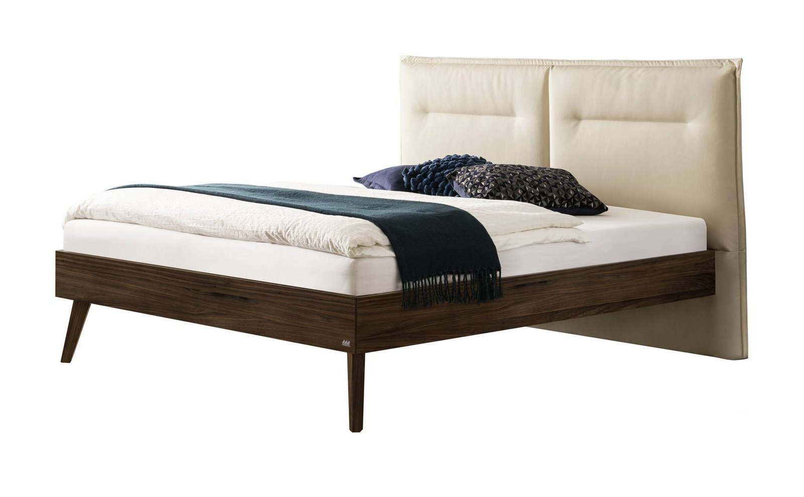 Lit Mira Hasena Noyer massif 373-Campos creme 140x200 cm Beige / Brun