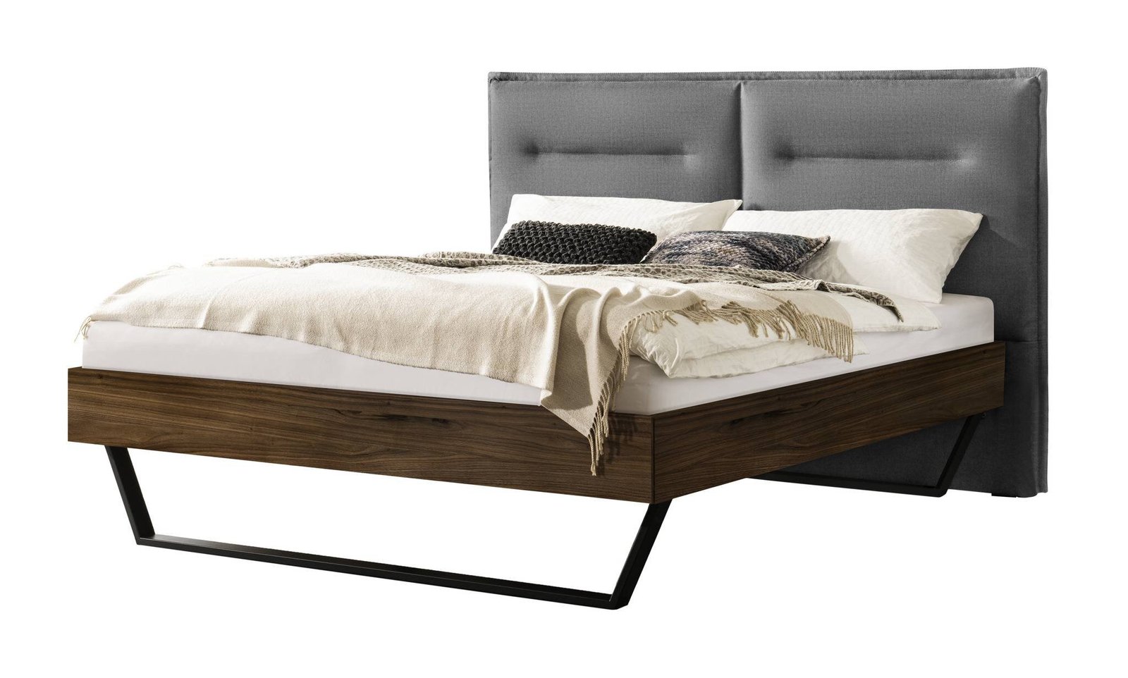 Bett Marisa Hasena Nussbaum massiv 390-Alpina lightgrey 180x200 cm Anthrazit / Grau / Braun