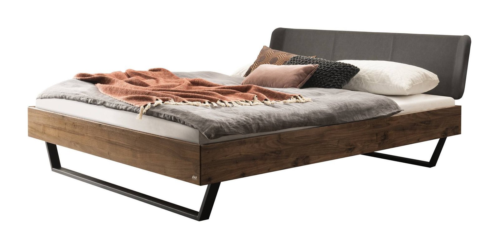 Bett Adriano Hasena Nussbaum massiv 336-Kul smoke 140x200 cm Anthrazit / Grau / Braun