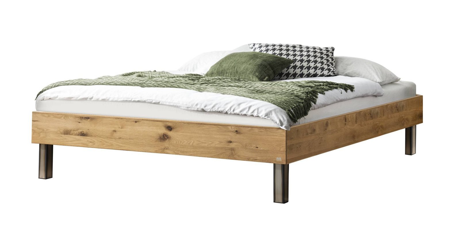 Bett Senza Hasena Eiche massivholz-90x200 cm Grau/Silber / Braun