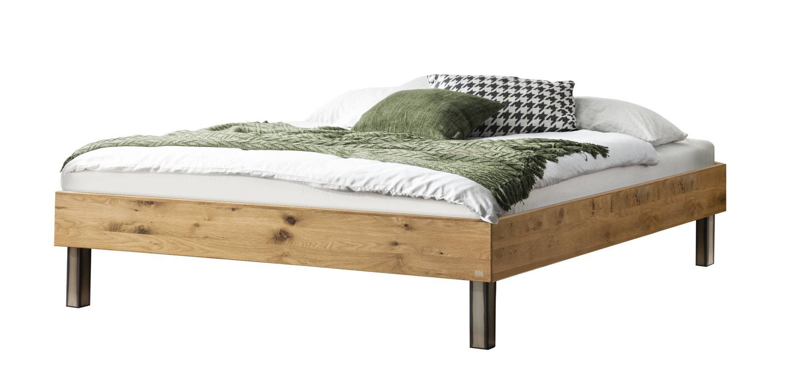 Bett Senza Hasena Eiche massivholz, 100x200 cm, Grau/Silber / Braun