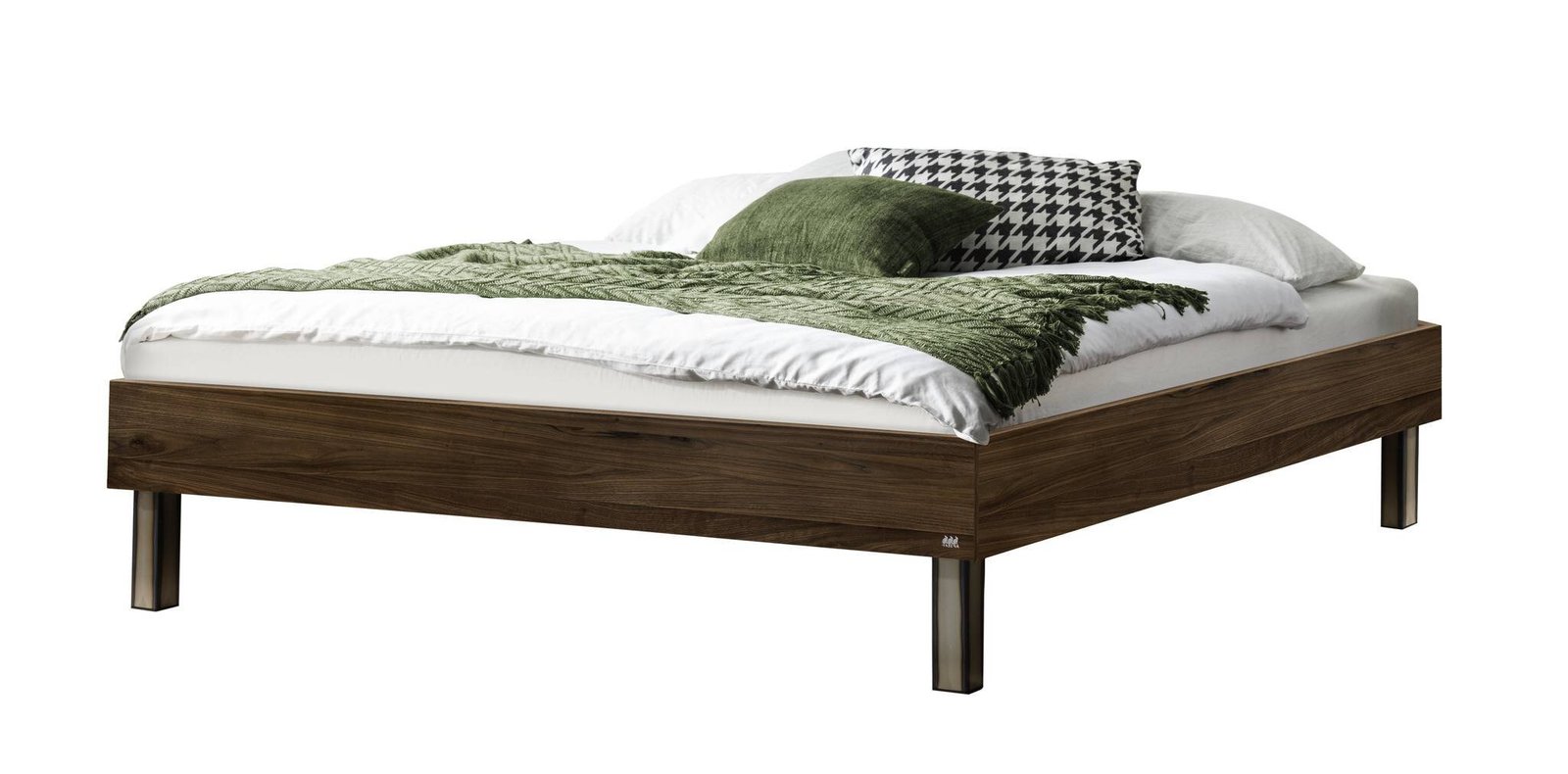 Bett Senza Hasena Nussbaum massiv 180x200 cm Grau/Silber / Braun