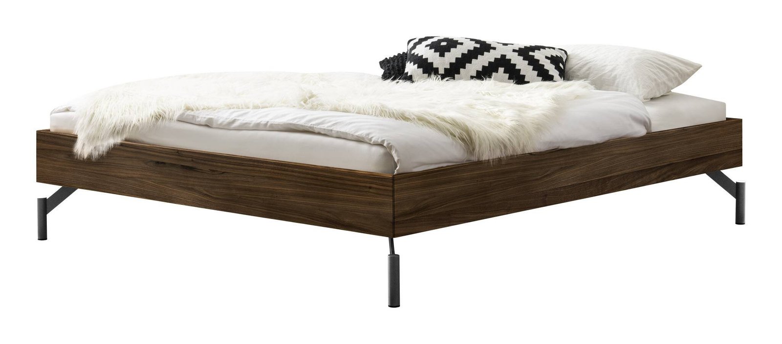 Bett Nicolo Hasena Nussbaum massiv 140x200 cm Anthrazit / Braun