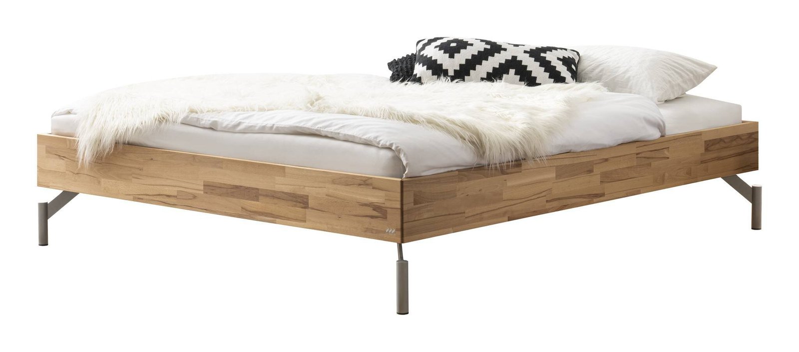 Bett Nicolo Hasena Buche rotes herz holz massiv 140x200 cm Grau / Braun