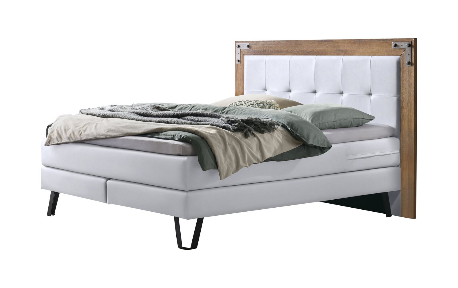 Boxspring bett Oakland Hasena 140x200 cm Grau / Weiß / Braun