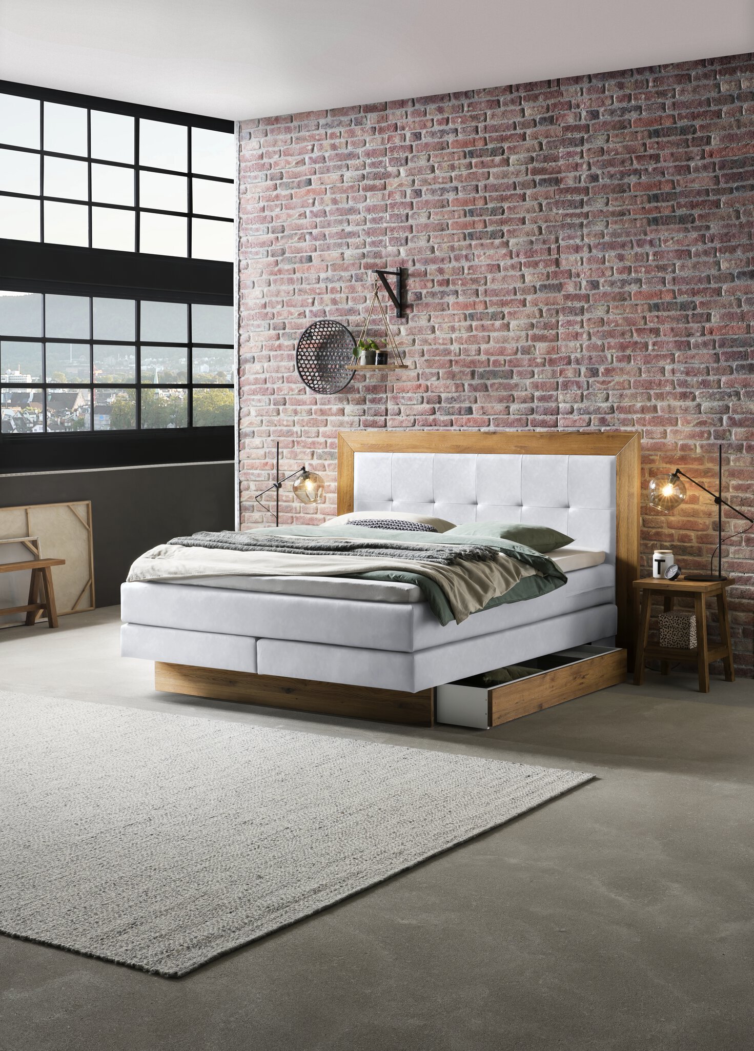 Boxspring bett inkl. stauraum Texas Hasena 180x200 cm, Weiß / Braun – Bild 2