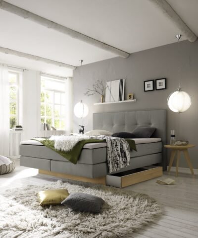 Alternative view of Lit boxspring incl. espace de rangement Miami Hasena 160x200 cm Gris / Brun