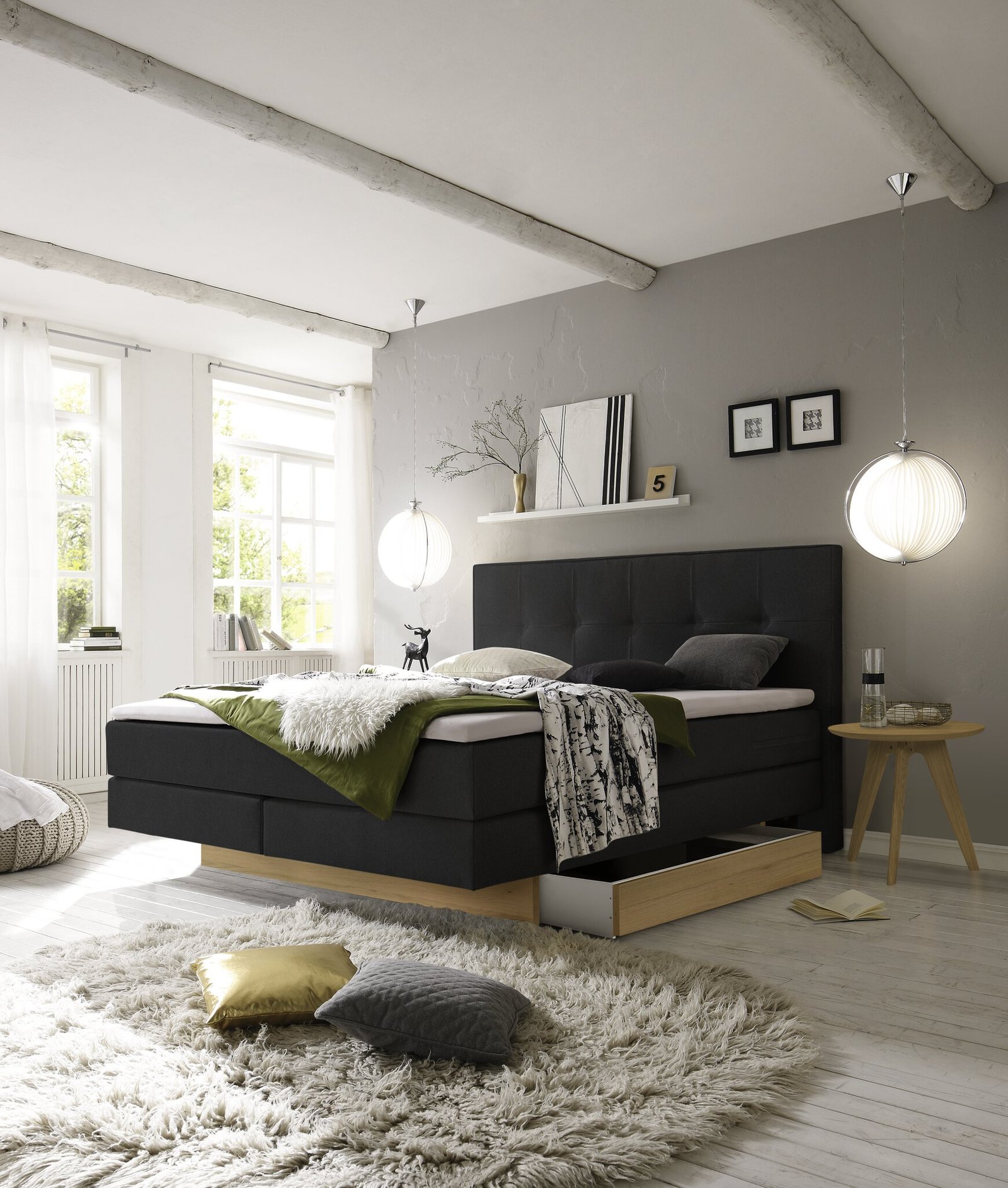 Lit boxspring incl. espace de rangement Miami Hasena 180x200 cm Anthracite / Brun – Image 2