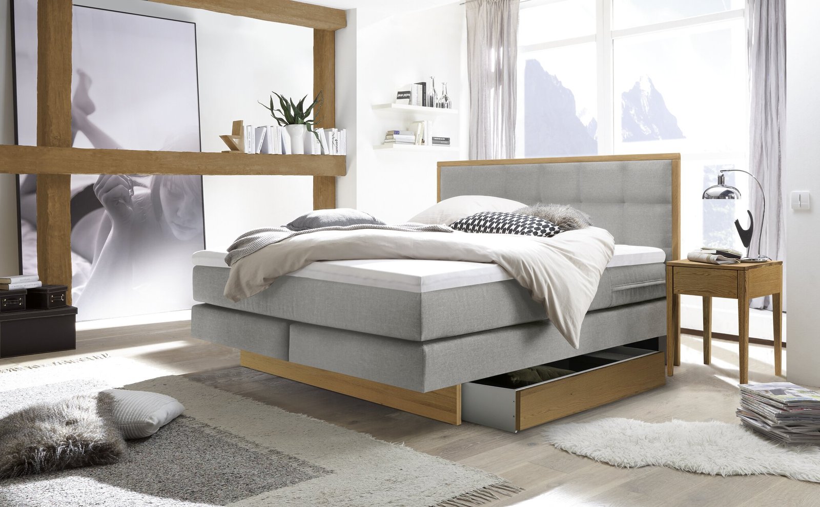 Boxspring bett inkl. stauraum Ottawa Hasena 140x200 cm Grau / Braun – Bild 2
