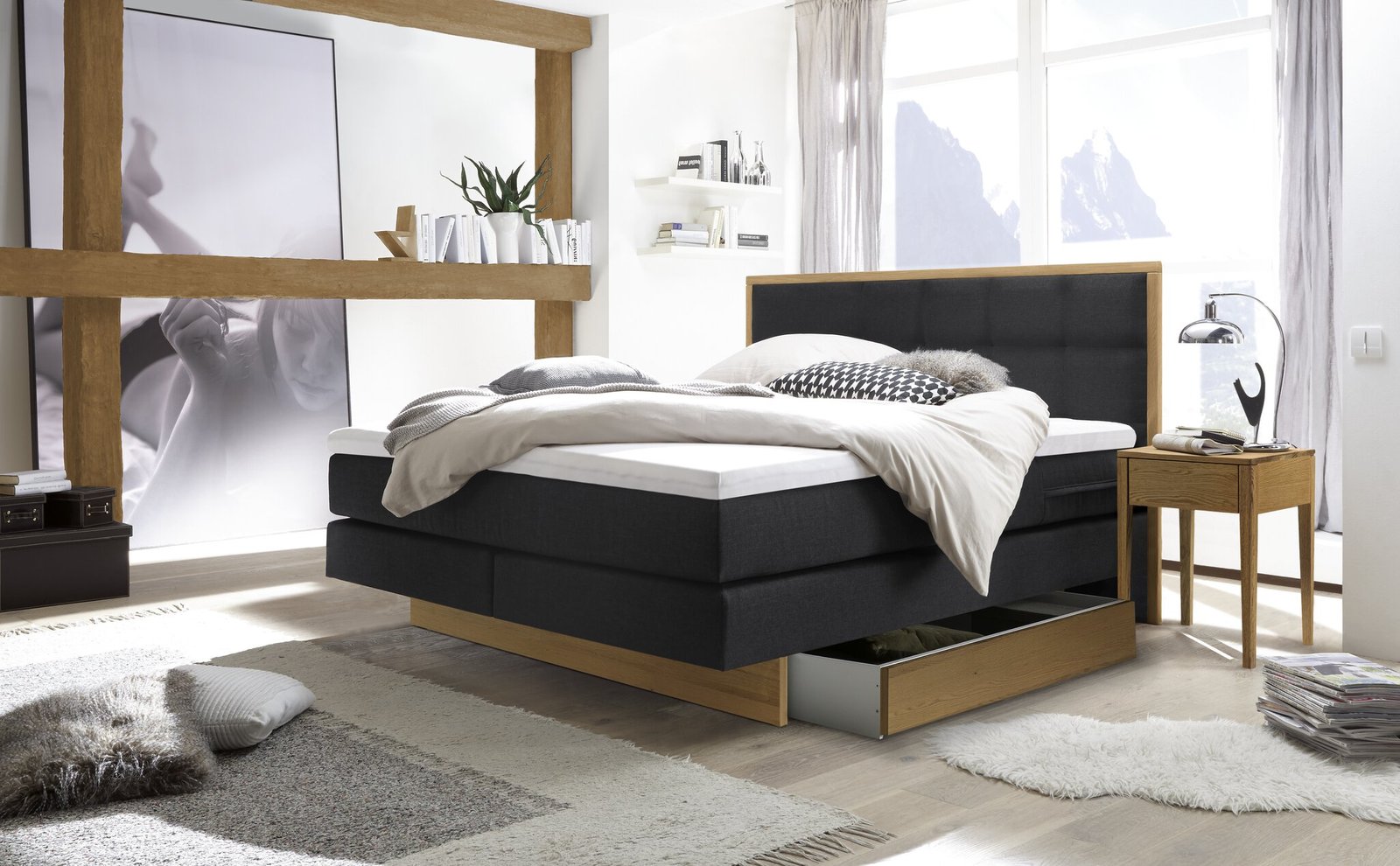 Lit boxspring incl. espace de rangement Ottawa Hasena 160x200 cm Anthracite / Brun – Image 2