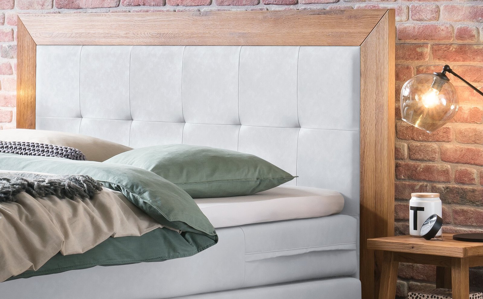 Boxspring bett inkl. stauraum Texas Hasena 180x200 cm, Weiß / Braun – Bild 3
