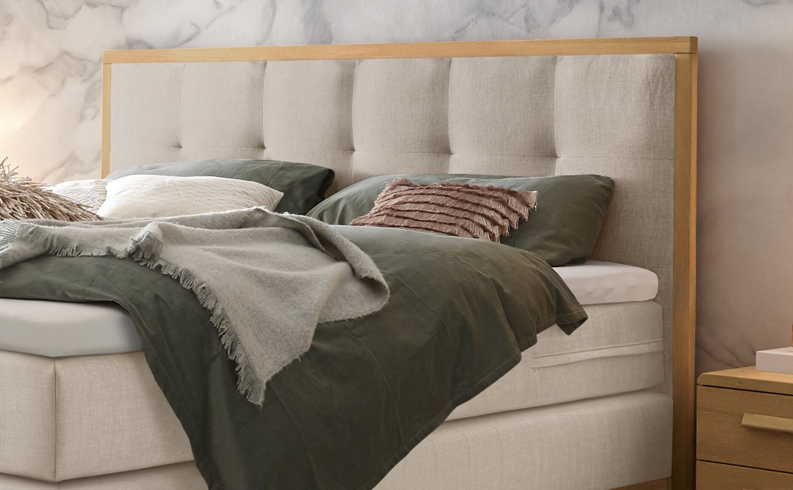 Lit boxspring Villa Hasena 140x200 cm Beige / Brun – Image 2