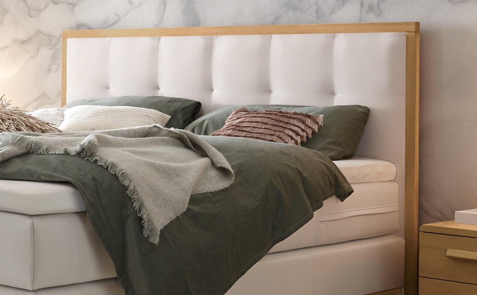 Lit boxspring Villa Hasena 160x200 cm Blanc / Brun – Image 2