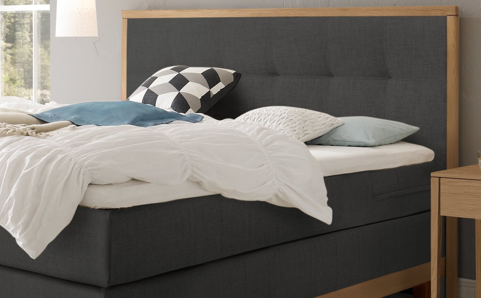 Boxspring bett Chalet Hasena 140x200 cm Anthrazit / Braun – Bild 2