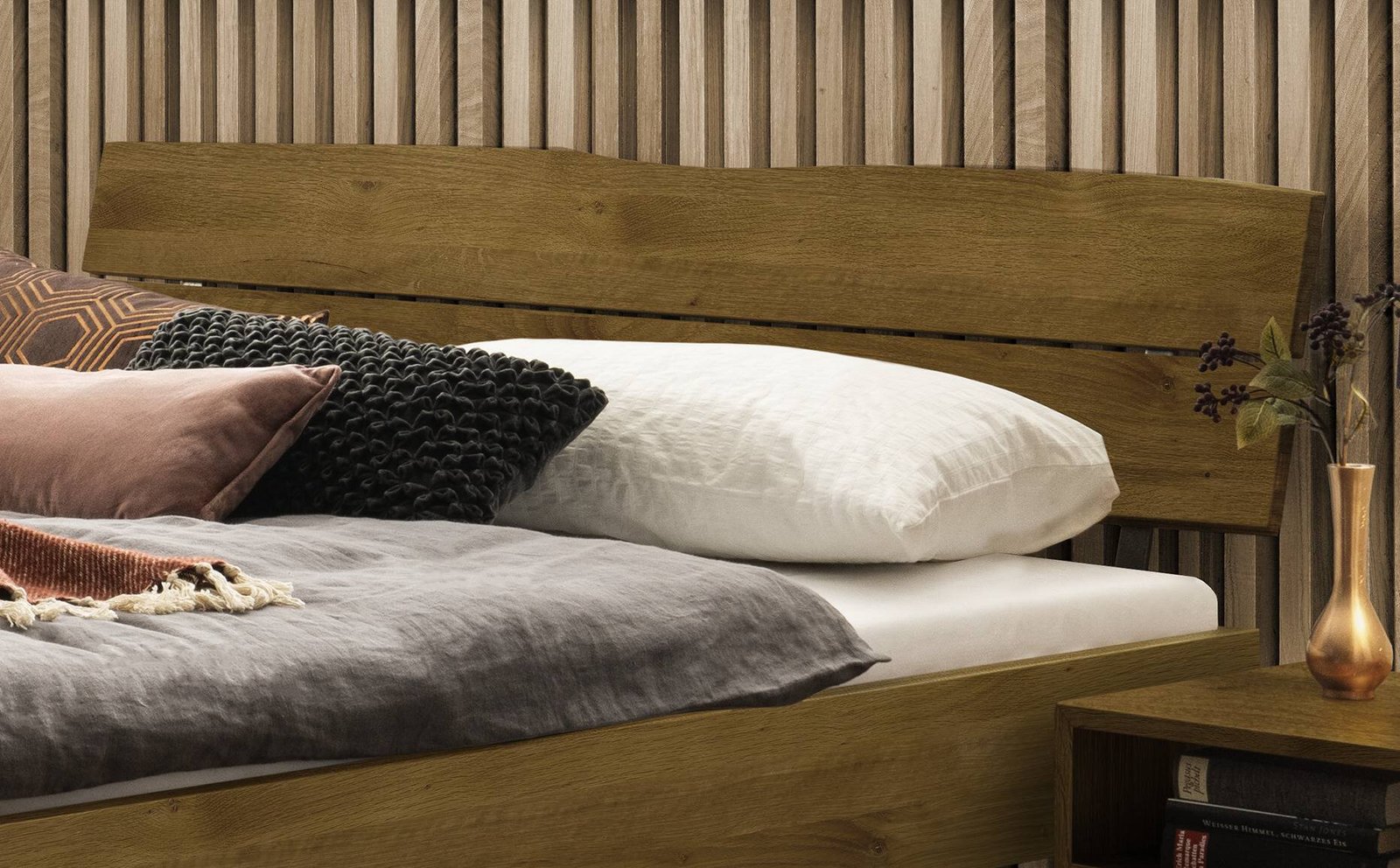 Bett Arezzo Hasena Eiche massivholz-160x200 cm Anthrazit / Braun – Bild 2