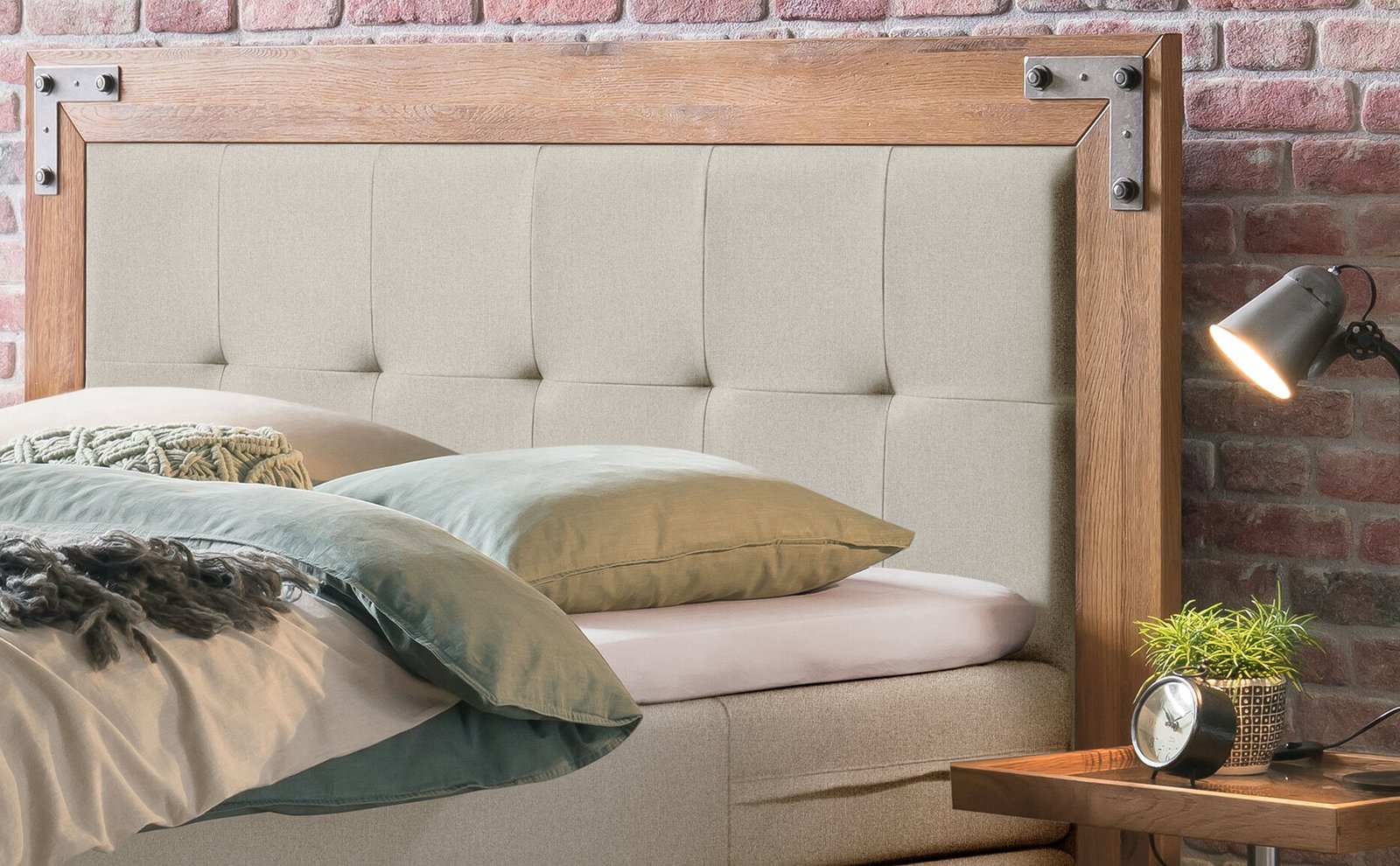 Lit boxspring Oakland Hasena 180x200 cm Gris / Beige / Brun – Image 2