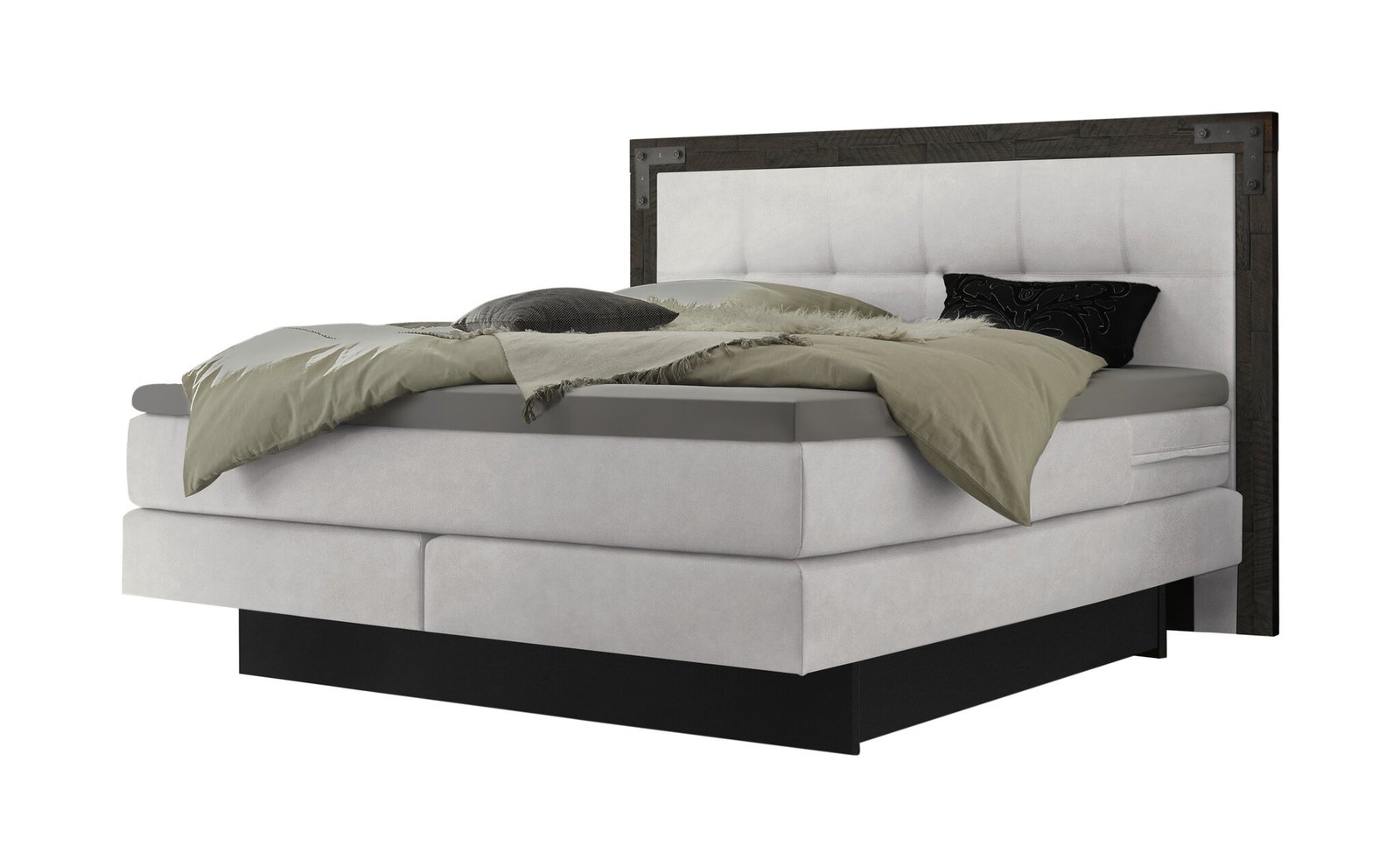 Lit boxspring incl. espace de rangement Nevada Hasena 140x200 cm Blanc / Gris