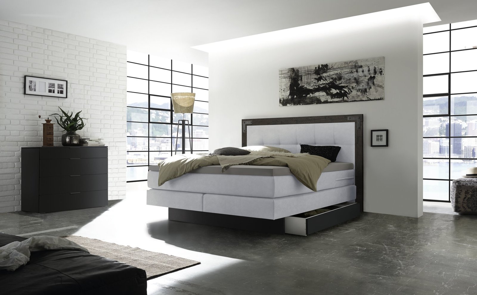 Lit boxspring incl. espace de rangement Nevada Hasena 140x200 cm Blanc / Gris – Image 2