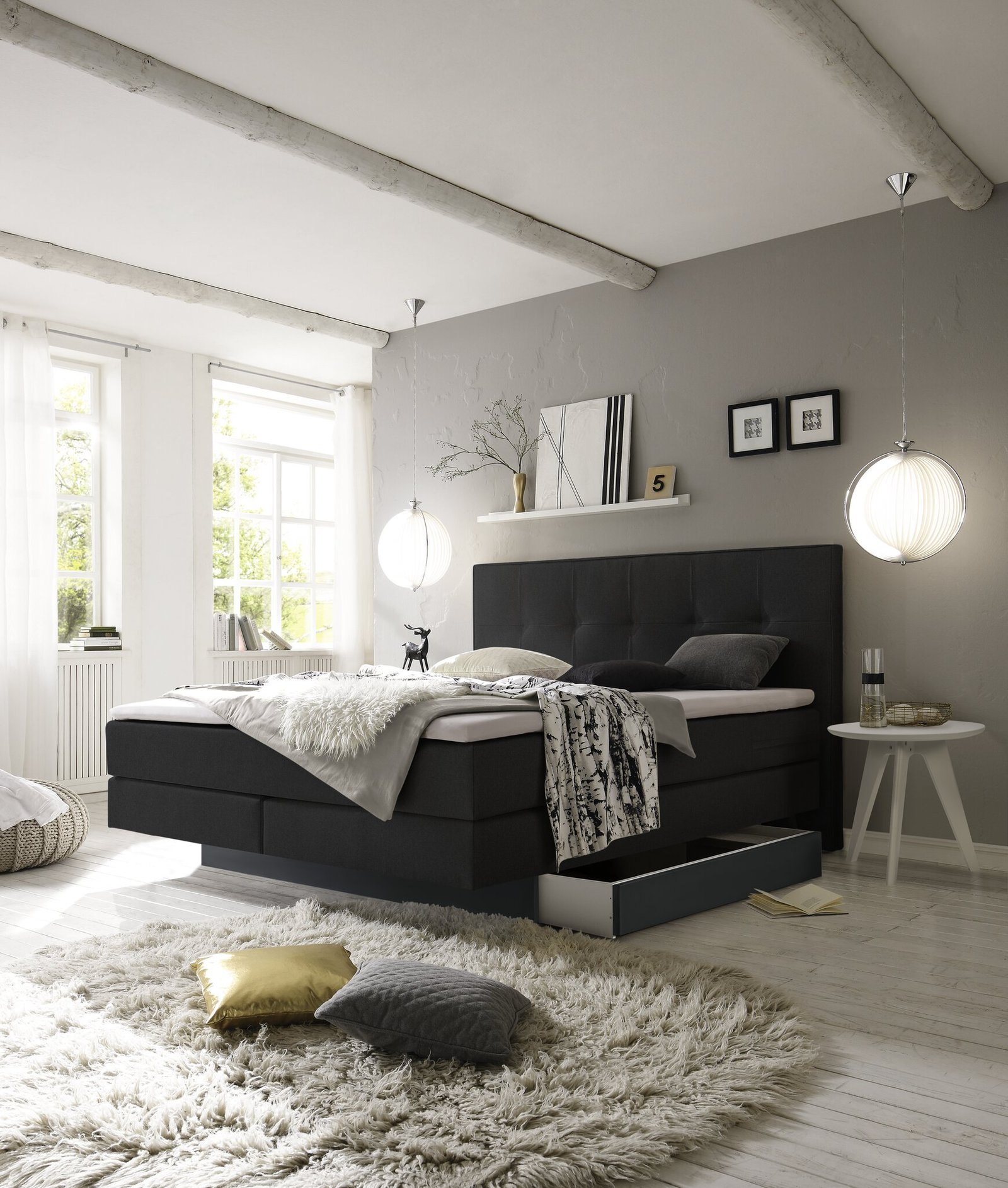 Lit boxspring incl. espace de rangement Miami Hasena 160x200 cm Anthracite – Image 2