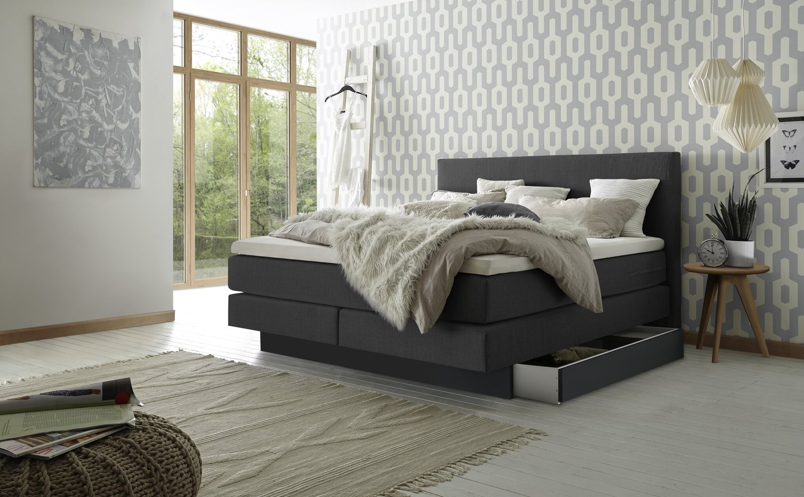Boxspring bett inkl. stauraum Denver Hasena 180x200 cm Anthrazit – Bild 2