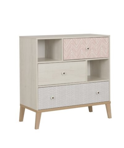 Alternative view of Commode 3 tiroirs 2 niches ALIKA Châtaignier blanchi Blanc 94x41