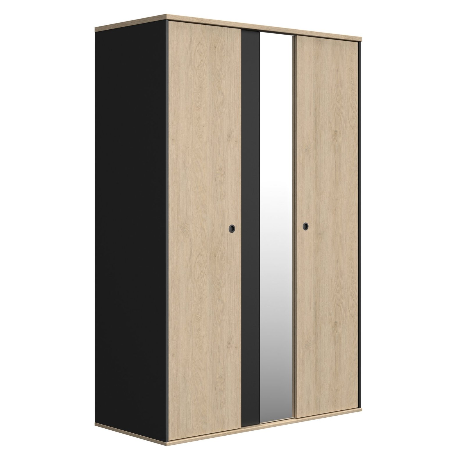Kleiderschrank mit 2 türen und 1 spiegel-DUPLEX-Kastanien-natürliche Beige 130x61