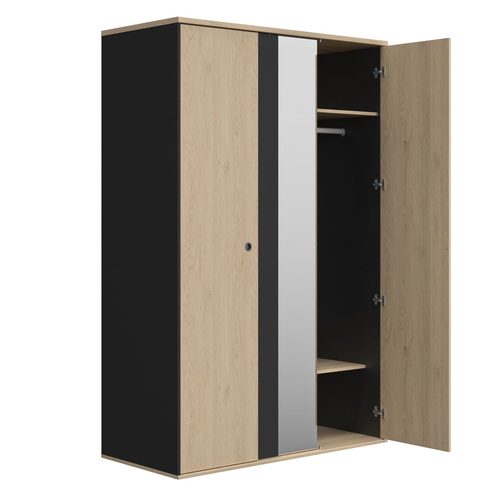 Kleiderschrank mit 2 türen und 1 spiegel-DUPLEX-Kastanien-natürliche Beige 130x61 – Bild 4