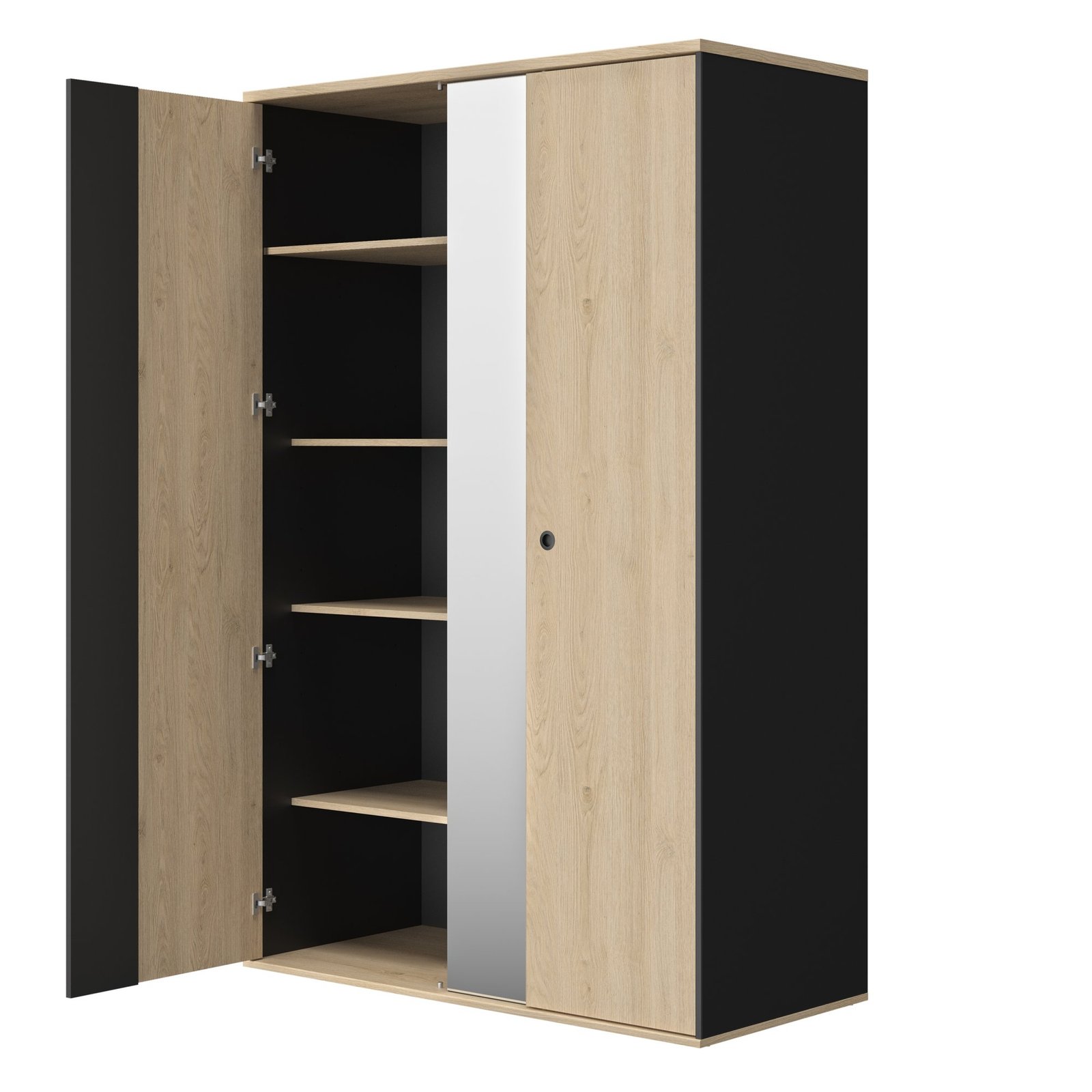 Kleiderschrank mit 2 türen und 1 spiegel-DUPLEX-Kastanien-natürliche Beige 130x61 – Bild 5