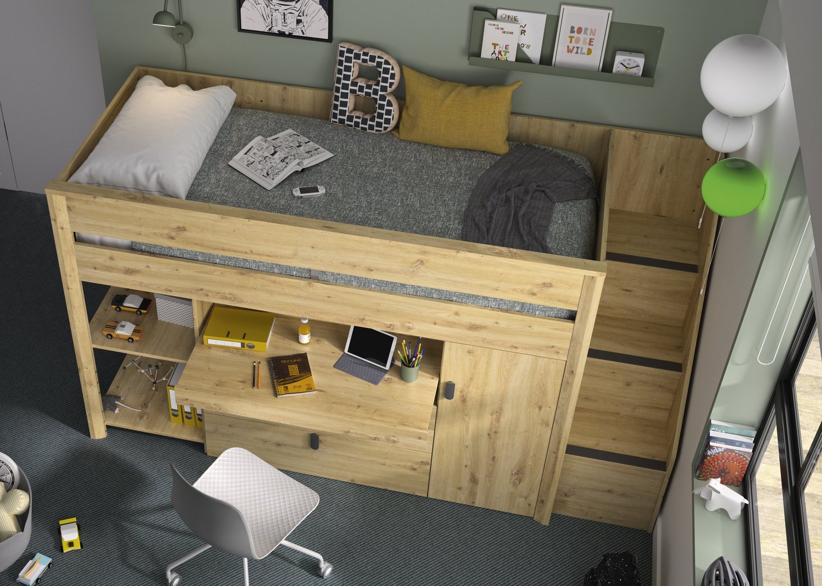 Bett kombiniert DAS Eiche artisan Beige 246x97 – Bild 6