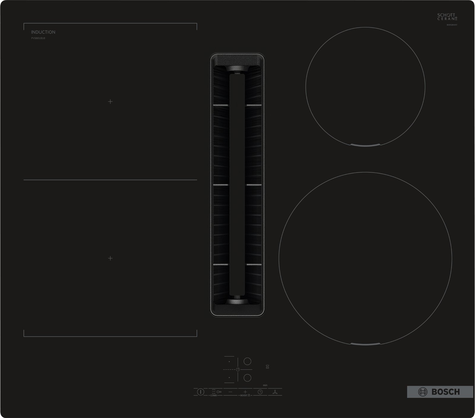 Induktionskochfeld mit dunstabzug integriert, 60 cm, mit blume-plan, PVS601B16E