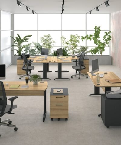 Alternative view of Bureau Plan compact 90° gauche pieds métal (JAZZ +) 80/105x160/61 Chêne du bocage GAUTIER OFFICE