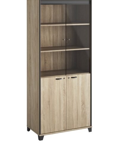 Armoire de bureau - 2 portes vitrées 2 portes pleines (MAMBO) 80x187 Chêne sonoma GAUTIER OFFICE