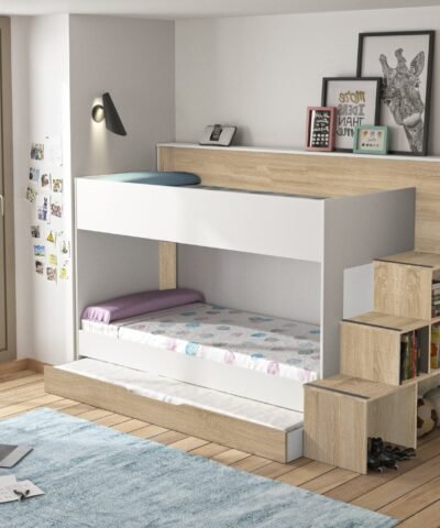 Etagenbetten TEOTEA 90X200 BETTEN-FUNKTION Eiche Sonoma Beige 244x111 – Bild 4