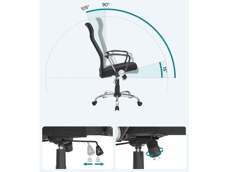 Songmics Chaise de bureau avec rembourrage et accoudoirs, noir 4