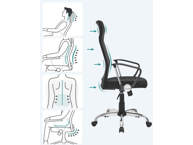Songmics Chaise de bureau avec rembourrage et accoudoirs, noir 5