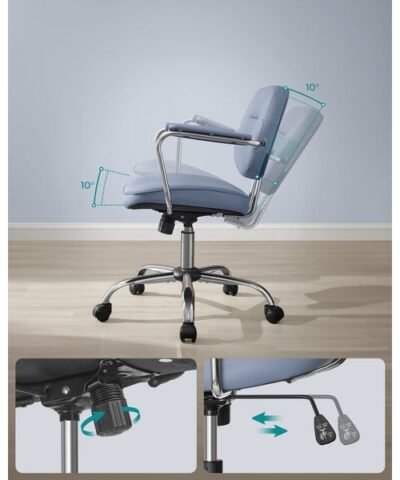 Songmics Chaise de bureau avec dossier rembourré et accoudoirs, Bleu 3