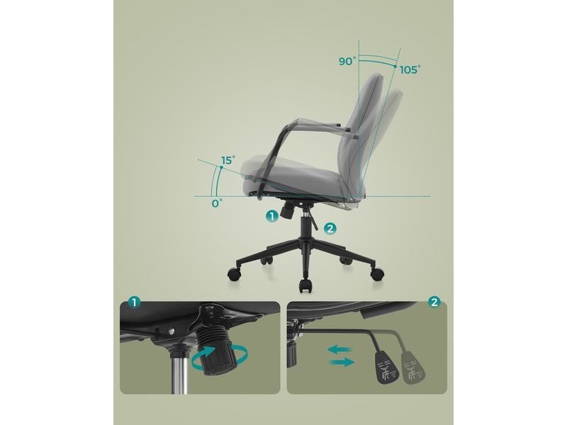 Songmics Chaise de bureau avec dossier rembourré et accoudoirs, Gris 1